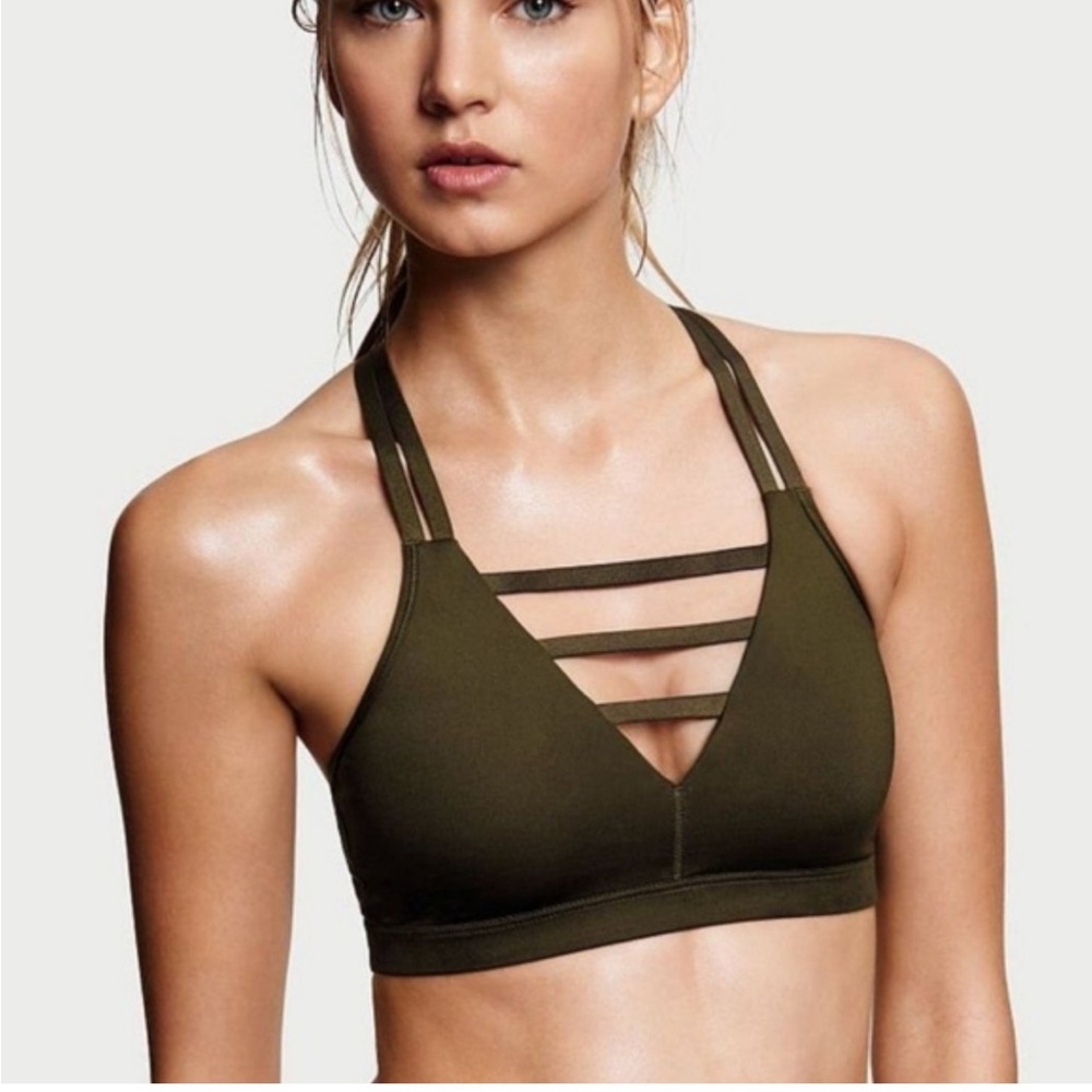 Victoria Sport Olive Green Strappy Sports Bra Size Large Athletic Yoga Gym